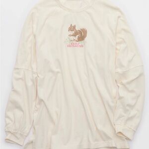 Aerie Cream Long Sleeve Top with Squirrel Graphic